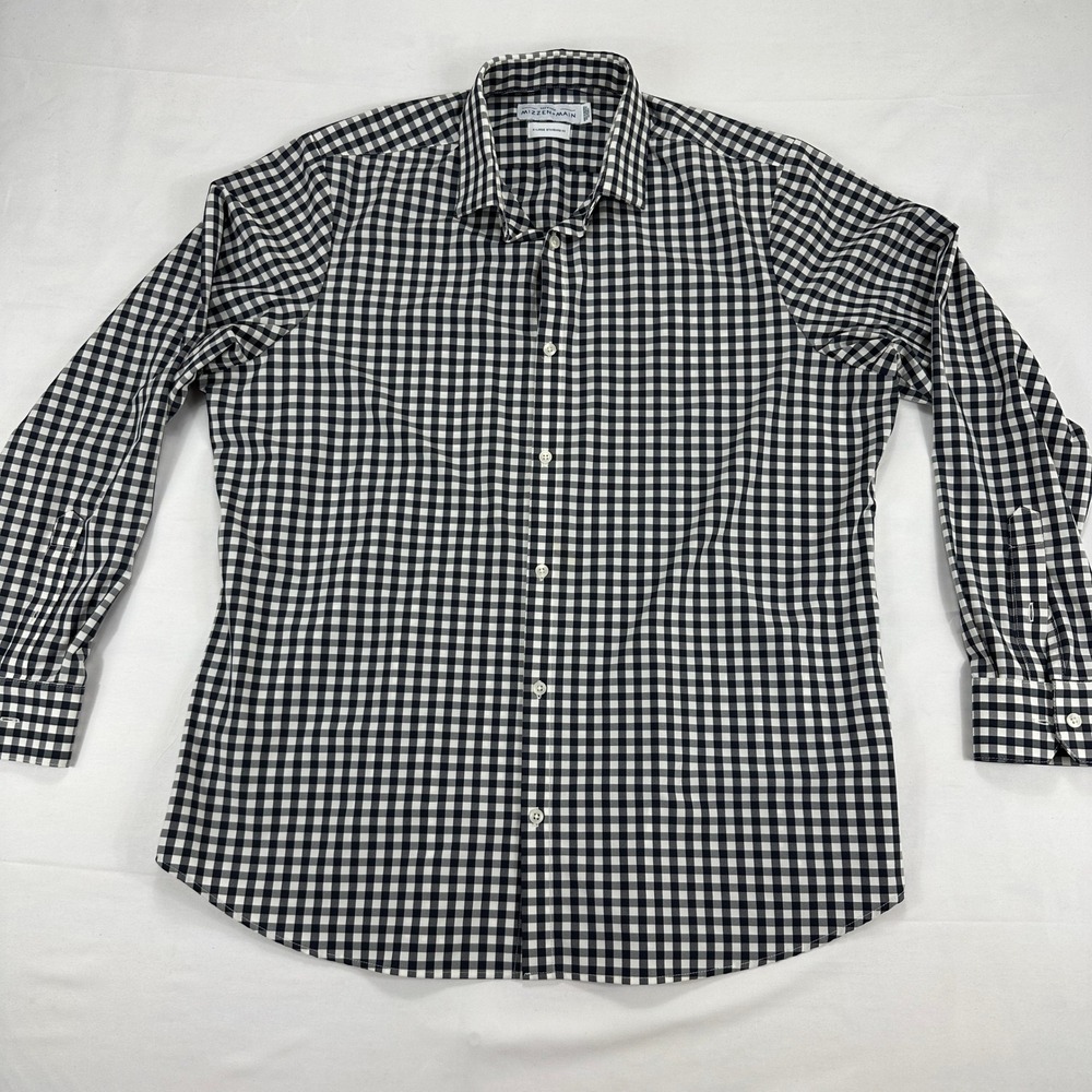 Mizzen+Main‎ Leeward Black Gingham Check Dress Shirt Mens X-Large XL